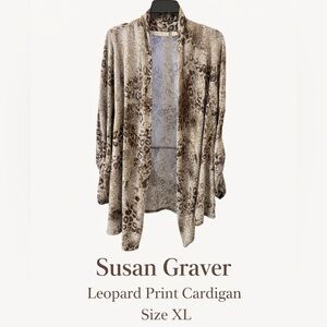 Susan Graver Leopard Print Open Front Cardigan XL Stretch Knit